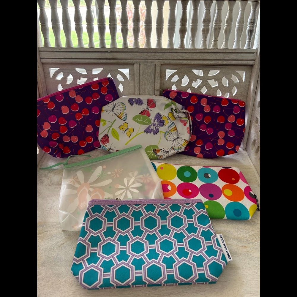 NEW Lot 6 Makeup Travel Bags Clinique Mary Kay Cherries Jonathan Adler Kapitza